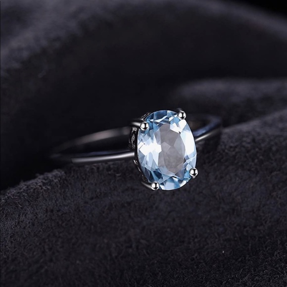 Genuine 1 Carat Aquamarine Oval Solitaire Ring ~ Dainty March Birthstone Ring - Picture 10 of 15